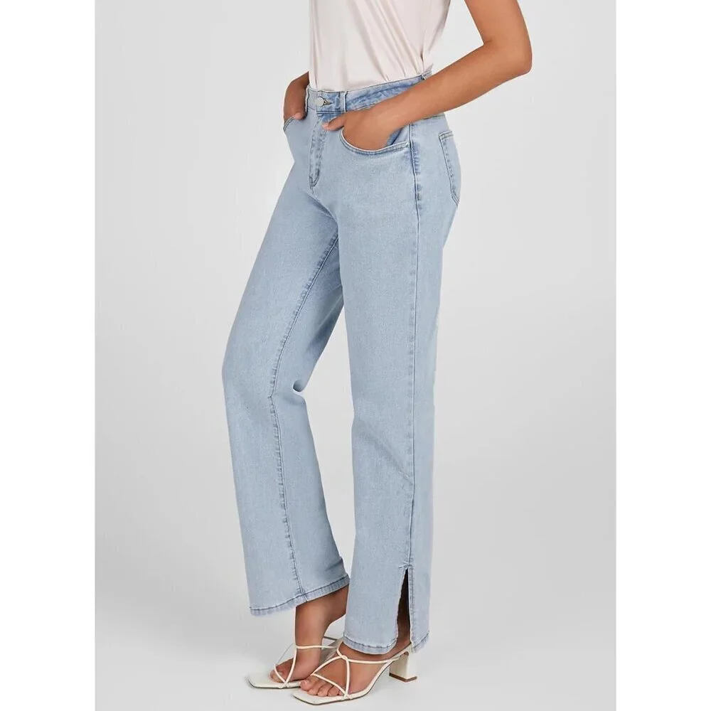 Women's Ripped High Waist Flared Wide Leg Denim Jeans Casual Trendy